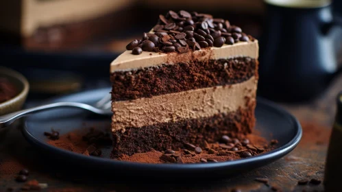 Decadent Chocolate Cake Slice with Coffee Beans