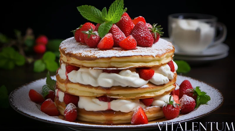 AI ART Delicious Pancakes with Fresh Strawberries and Whipped Cream