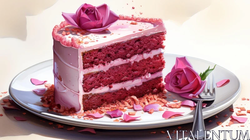 Delicious Pink Cake with Cream and Roses AI Image