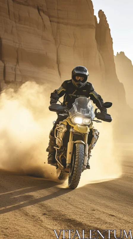AI ART Desert Adventure: Motorcyclist on BMW F 850 GS