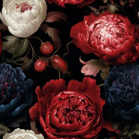 Elegant Floral Pattern - Dark Background with Peony Flowers