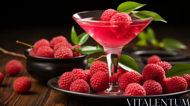 Elegant Martini Glass with Pink Liquid and Raspberry AI Image