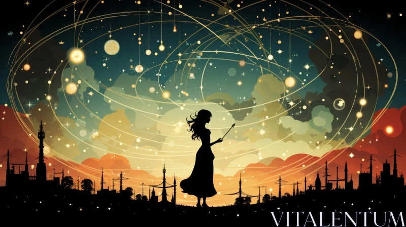 AI ART Enchanting Night Sky with Woman Silhouette