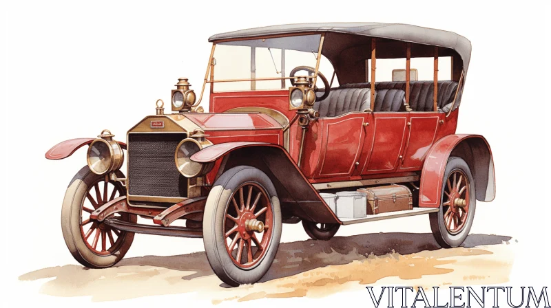 Exquisite Colored Drawing of a Red Car | J.C. Leyendecker Style AI Image