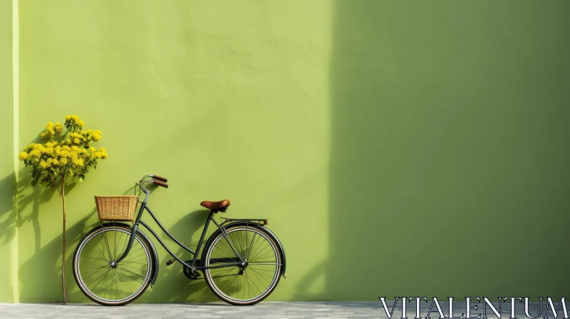 AI ART Green Bicycle 3D Rendering on Concrete Wall
