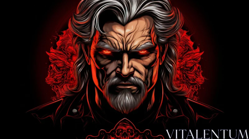 Intense Portrait of a Man with White Hair and Red Eyes AI Image