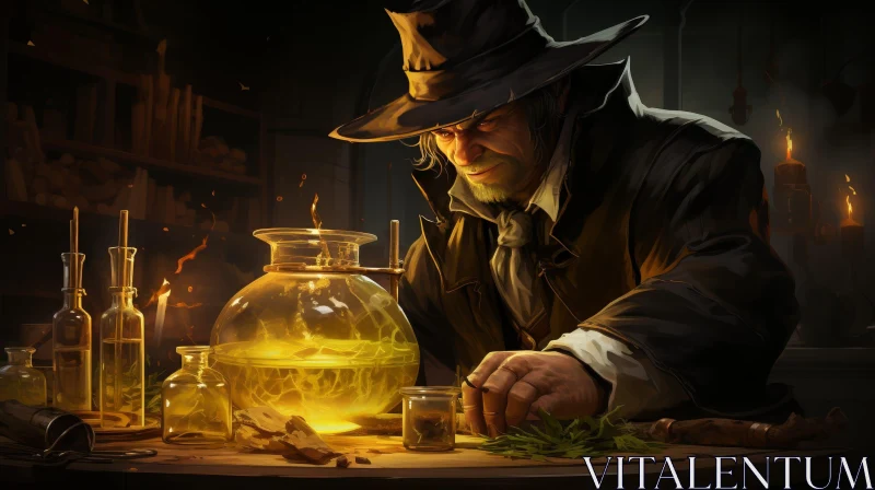 Mysterious Alchemist in Laboratory Painting AI Image