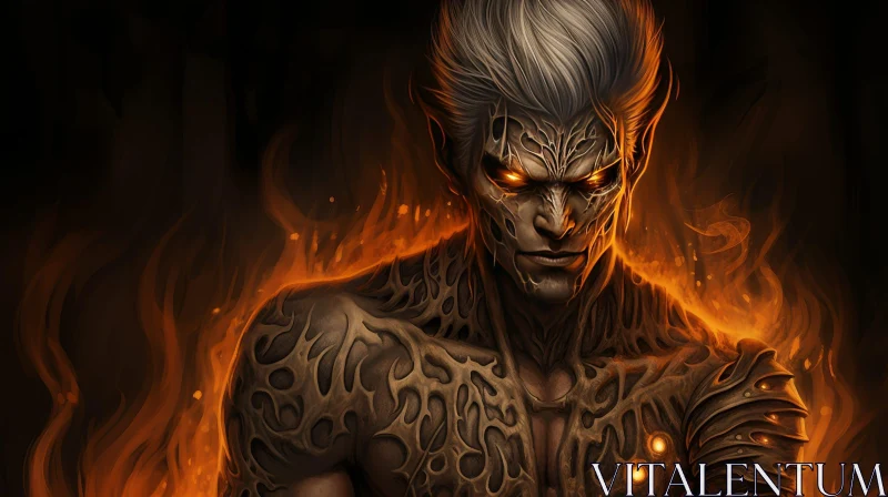 Powerful Demon Fantasy Portrait with Fiery Surroundings AI Image