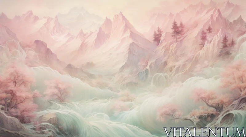 Serene River Landscape Painting AI Image