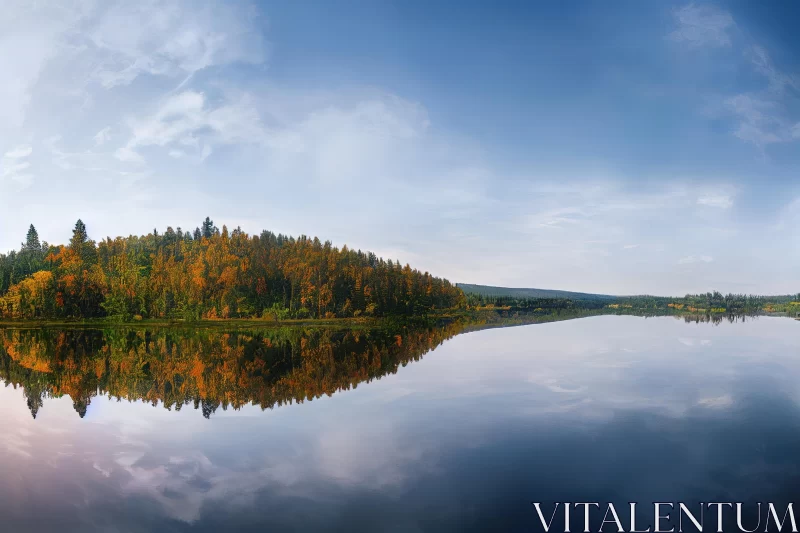 Tranquil Lake Reflection | Panoramic Nature Photography AI Image