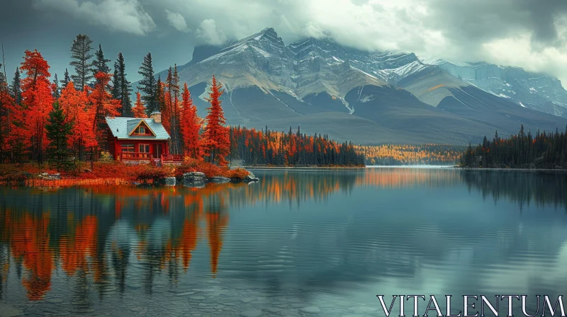 AI ART Tranquil Mountain Lake in Autumn - Serene Nature Scene
