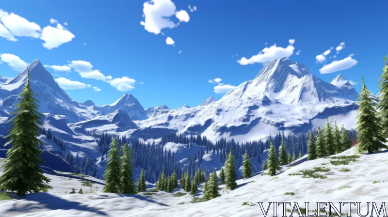AI ART Tranquil Snow-Capped Mountain Landscape