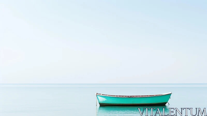 Tranquil Turquoise Wooden Boat on Calm Sea AI Image