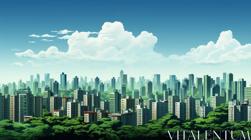 AI ART Urban Cityscape with Modern Buildings and Greenery
