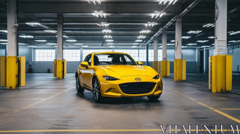 Yellow Mazda Miata RF in Empty Parking Garage AI Image