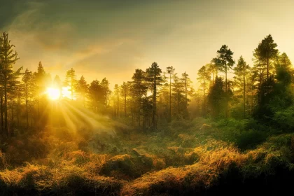 Captivating Sunrise Over Autumn Forest: Scottish Landscapes and Epic Fantasy Scenes
