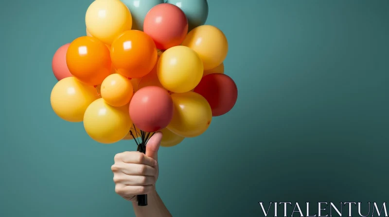 Colorful Balloons Held by Hand - Joyful Gesture Photography AI Image