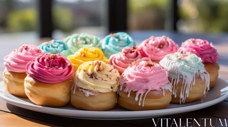 Colorful Doughnuts on Plate AI Image