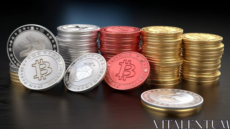 Cryptocurrency Coins 3D Rendering with Animals and Geometric Designs AI Image
