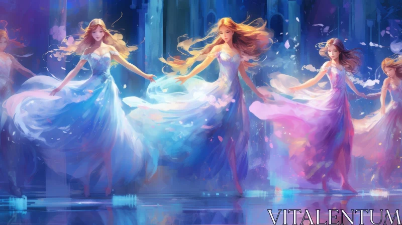 Elegant Dance of Four Women - Artistic Painting AI Image