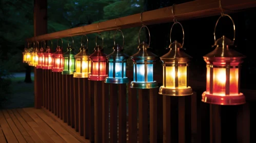 Enchanting Night View of Lantern-Lit Wooden Porch