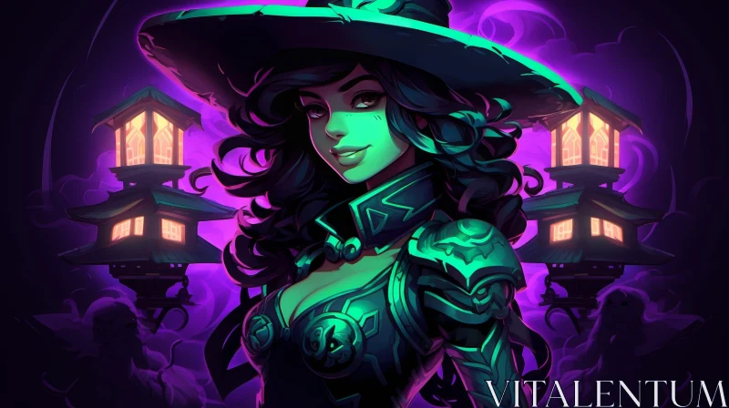 AI ART Enchanting Witch Portrait with Green Hair