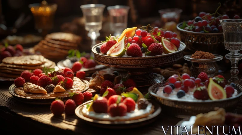 Exquisite Still Life Composition of Fruit and Pastries AI Image