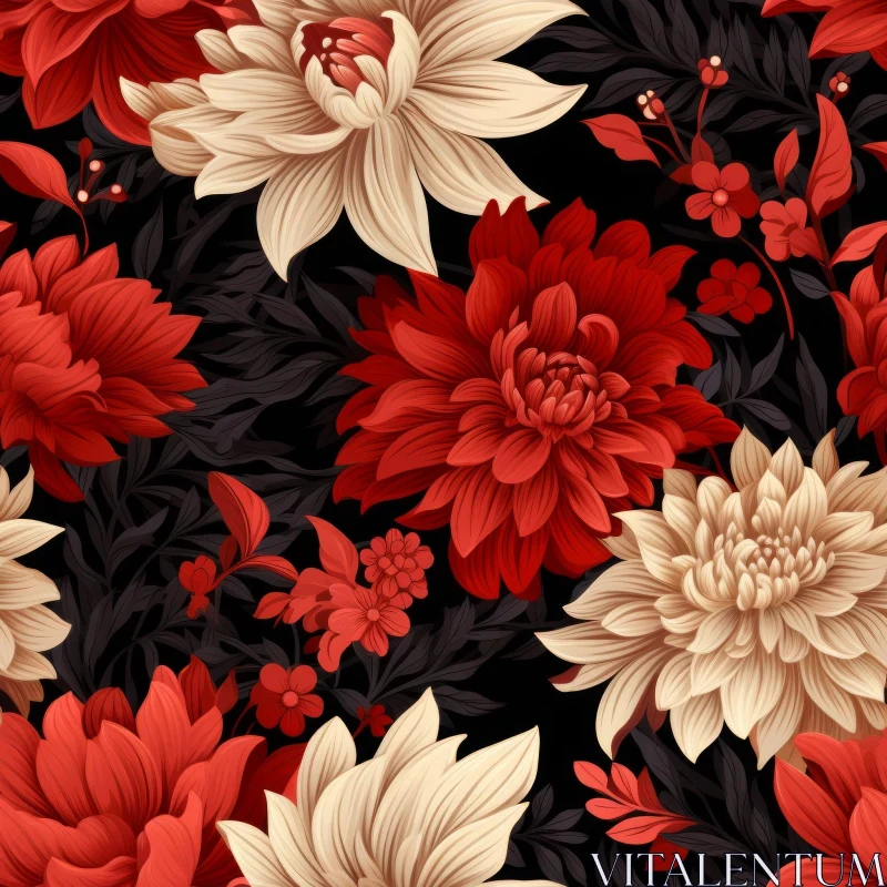 Intricate Floral Dahlia Pattern on Dark Green Background AI Image
