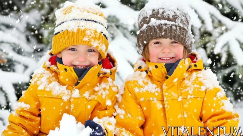 Joyful Boys Playing in Snow AI Image