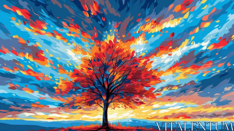 Majestic Autumn Tree Painting - Tranquil Nature Art AI Image