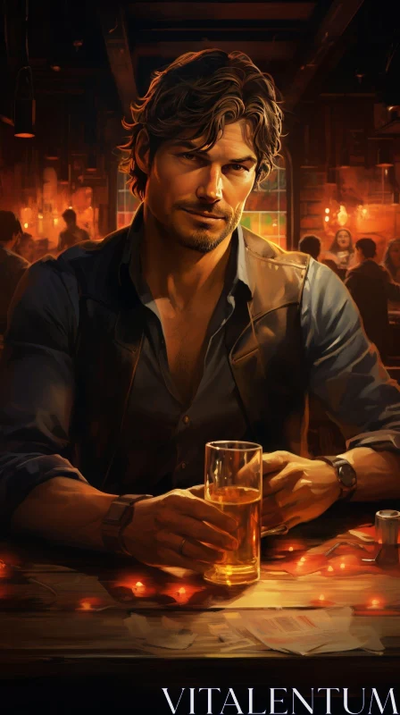 Man in Bar Drinking Beer - Cinematic Scene AI Image