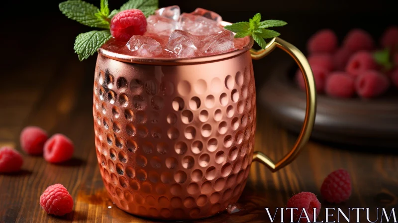 Refreshing Raspberry Cocktail in Copper Mug AI Image