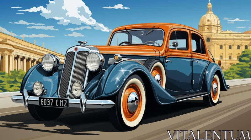 AI ART Vintage Car on Road with Grand Building Background