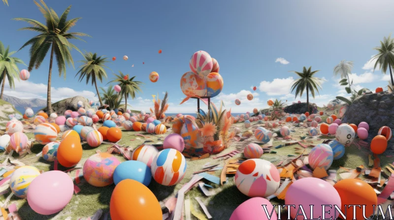 3D Easter Extravaganza: A Surreal Tropical Paradise AI Image