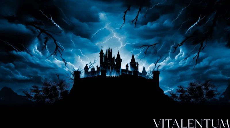 Dark Castle with Lightning - Mystery Artwork AI Image