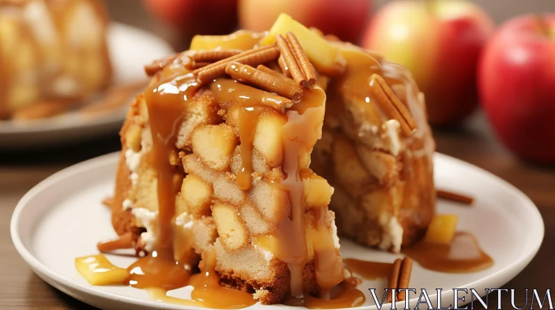 AI ART Delicious Apple and Cinnamon Upside-Down Cake with Caramel Sauce