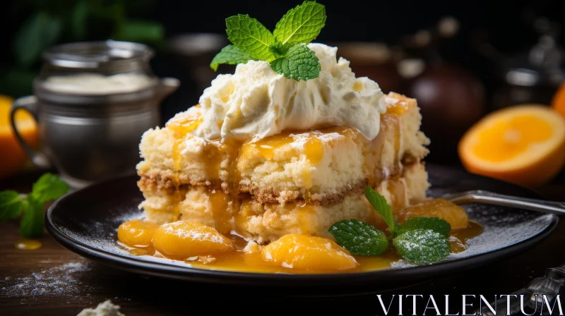 Delicious Sponge Cake with Whipped Cream and Orange Slices AI Image