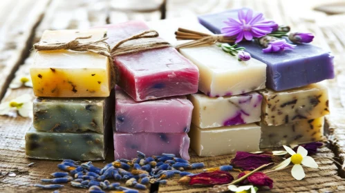 Exquisite Handmade Soap Bars on Rustic Wooden Background