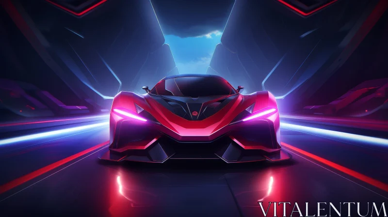Futuristic Red Sports Car Digital Painting AI Image