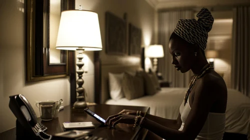Intimate Portrait of a Young African Woman in a Hotel Room