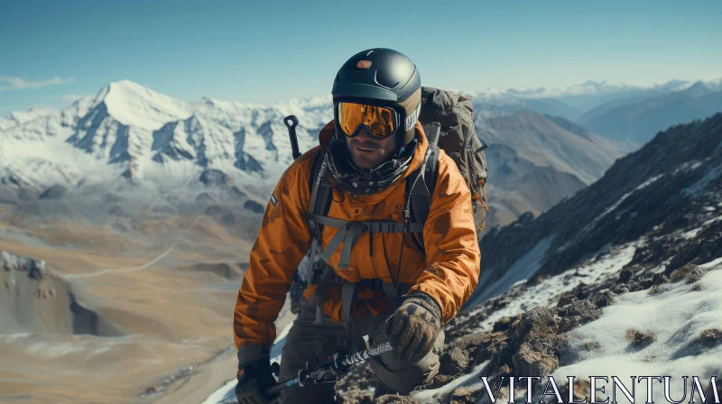 AI ART Intrepid Mountaineer Ascending Snowy Peak