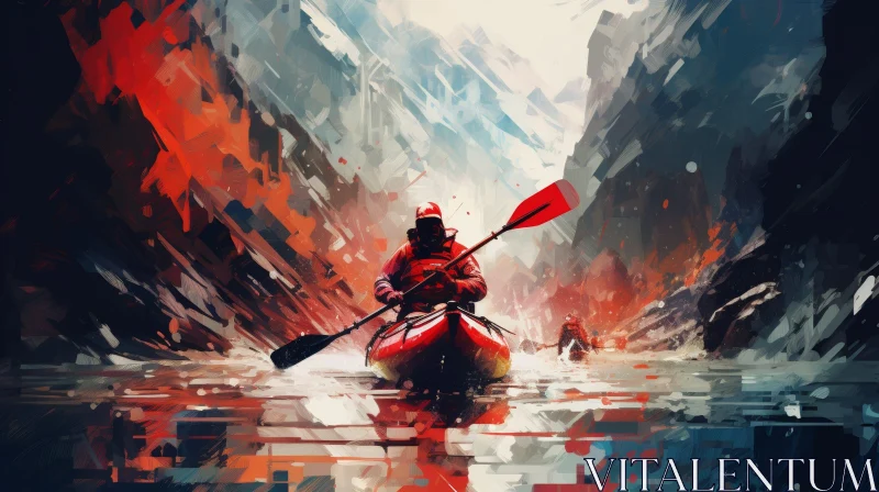 AI ART Kayaking Adventure in Mountain River