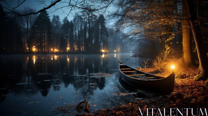 Night Lake Canoe Serene Scene AI Image