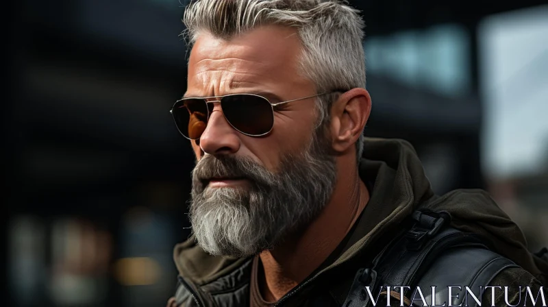Serious Man Portrait in Sunglasses AI Image
