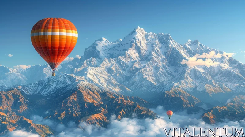 Snow-Capped Mountains and Hot Air Balloons Landscape AI Image