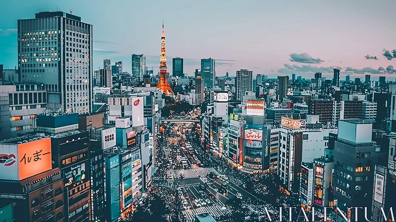 Tokyo Cityscape: Busy Streets and Tokyo Tower Views AI Image