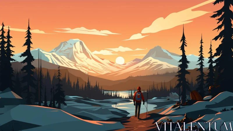 Tranquil Mountain Sunset Landscape AI Image