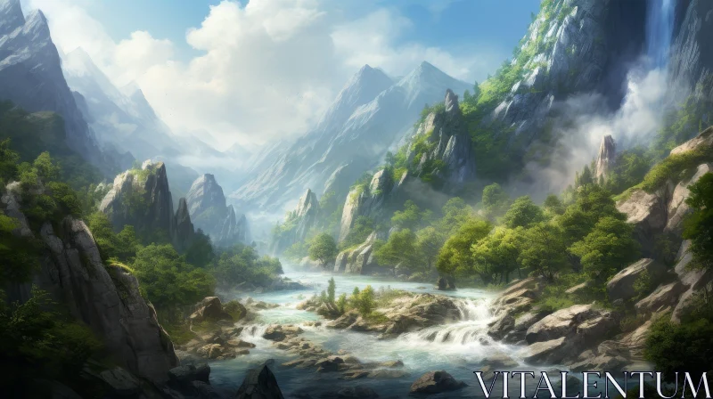 Tranquil Mountain Valley Landscape AI Image