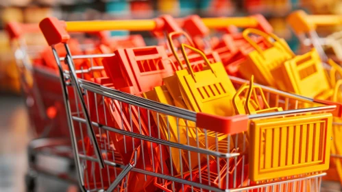 Vibrant Shopping Carts in a Supermarket - Captivating Image