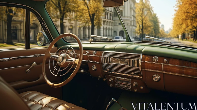 Vintage Car Interior in City Setting AI Image